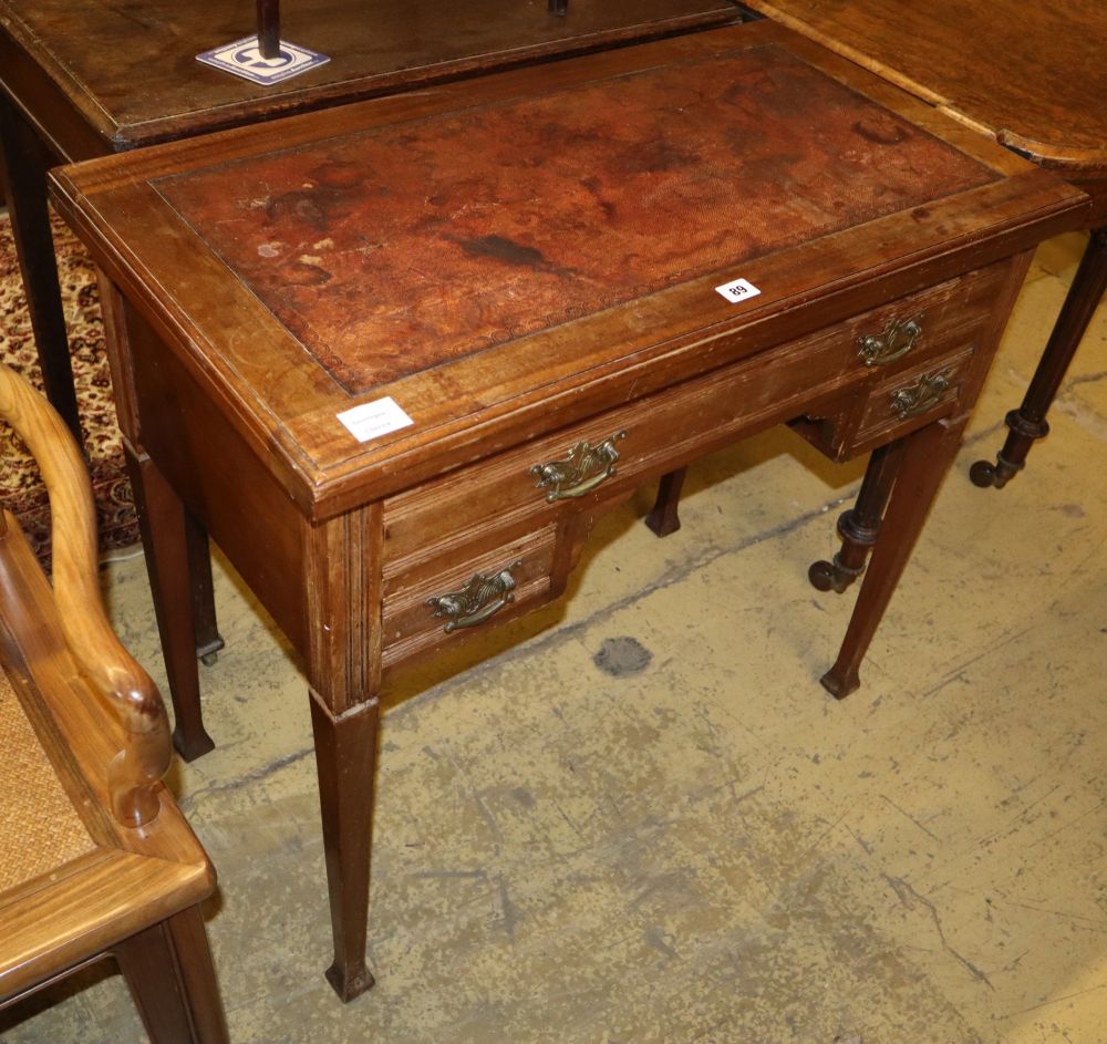 An Edwardian walnut writing/card table, W.83cm, D.45cm, H.75cm